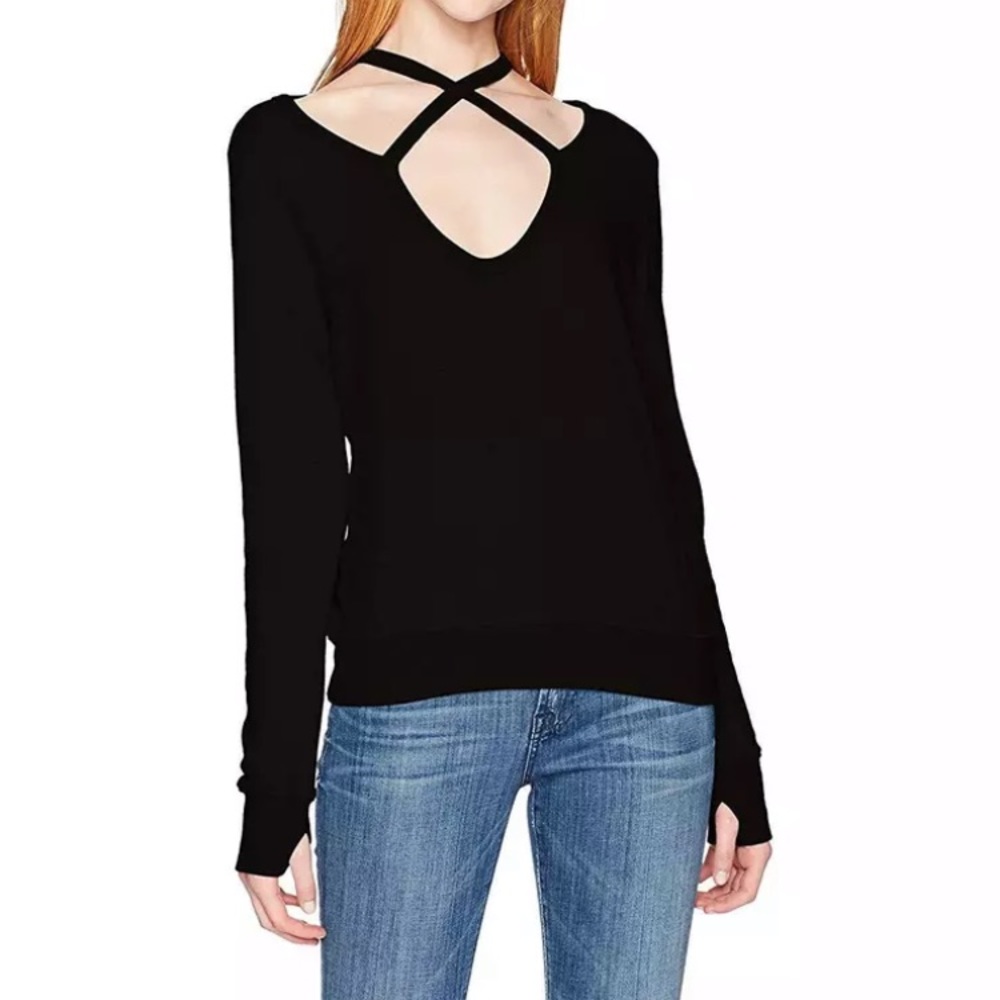 Women's Rib Cross Neck Sweatshirt,